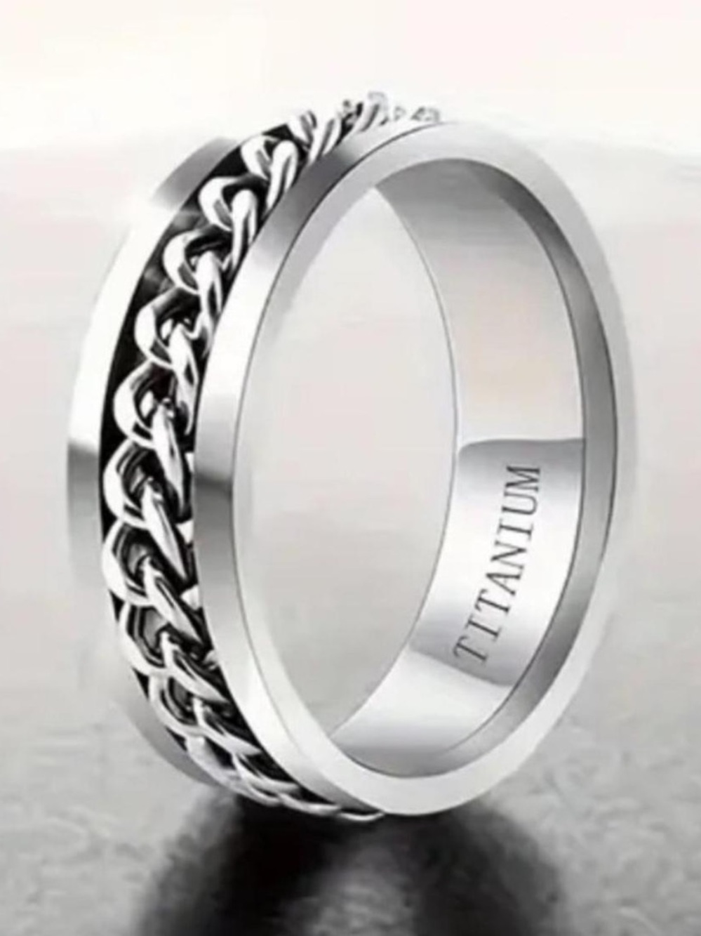 Titanium Braided Chain Spinning Inlay Ring - Silver